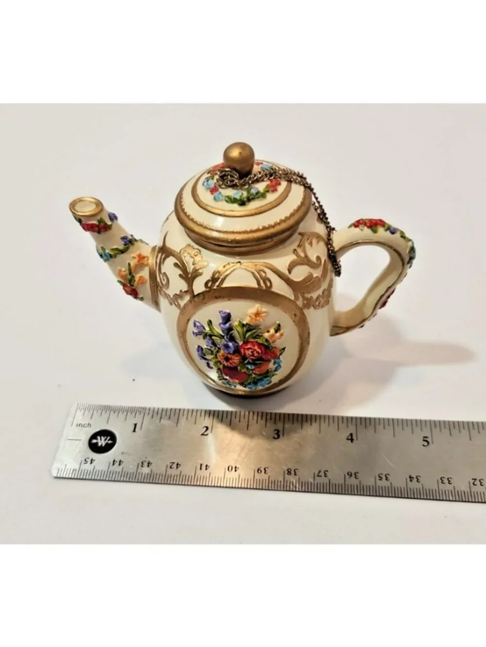 Vtg Nini Westminster Abbey Miniature Teapot Hand Painted Floral Decor Figurine